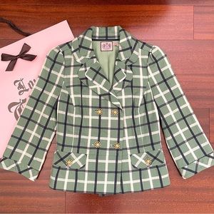 Juicy Couture Y2K Green / Navy / White Check Cropped Double Breasted Jacket US 4